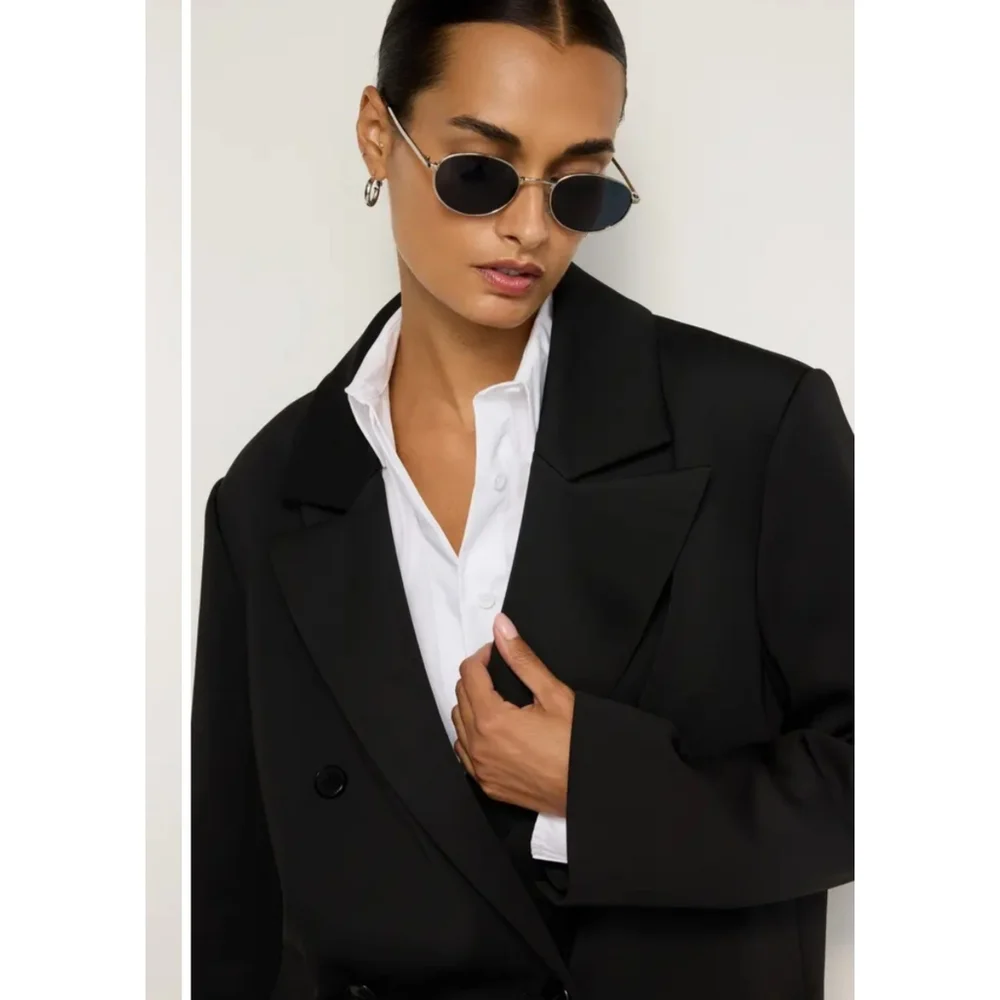 Good American Scuba Double-Breasted Longline Coat Black | Sculpting |Size 2X - Picture 2 of 4